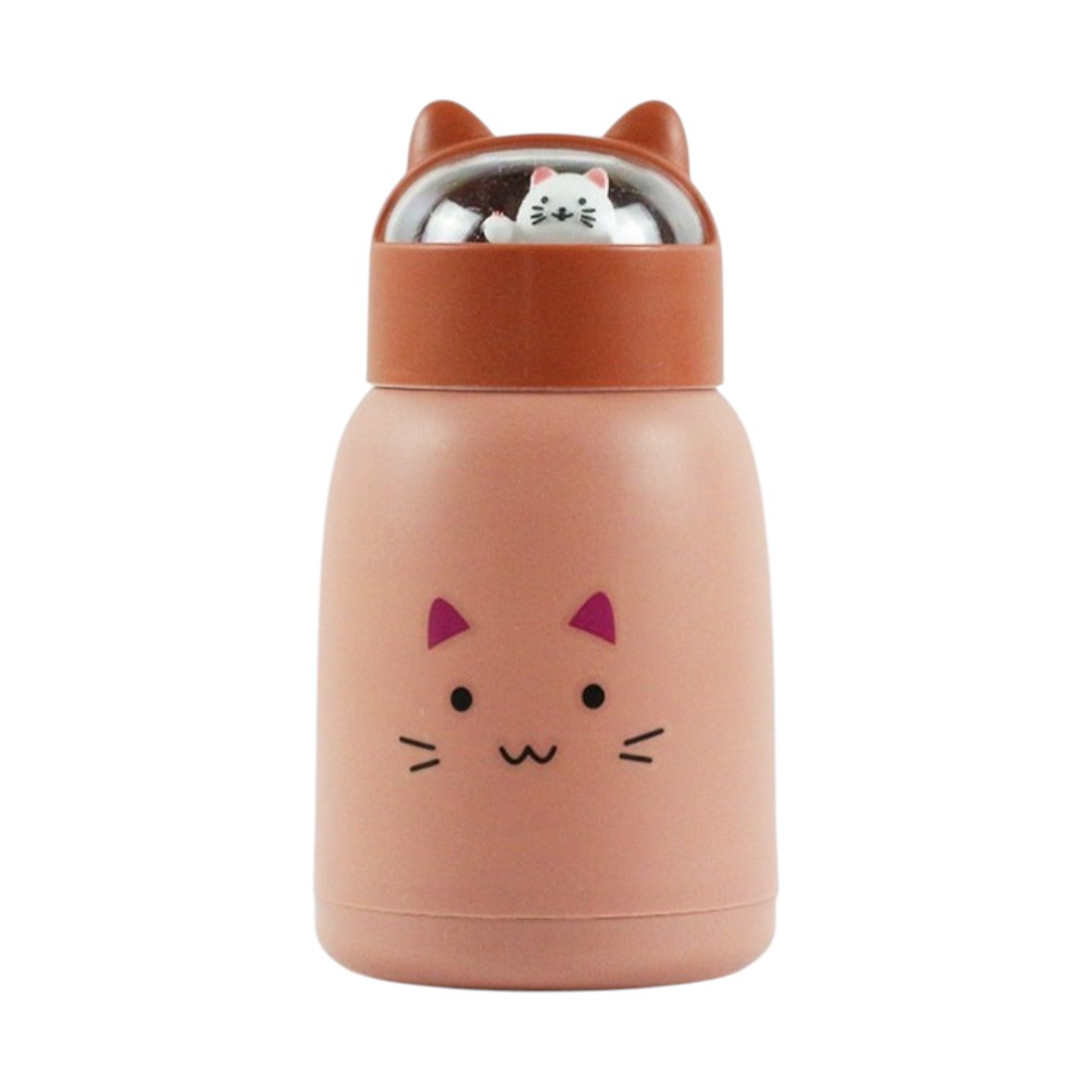 Copo Infantil 350ml Cartoon Interior de Vidro Parede Dupla Isolamento Térmico Rosa