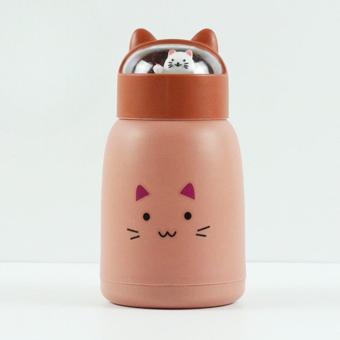 Copo Infantil 350ml Cartoon Interior de Vidro Parede Dupla Isolamento Térmico Rosa