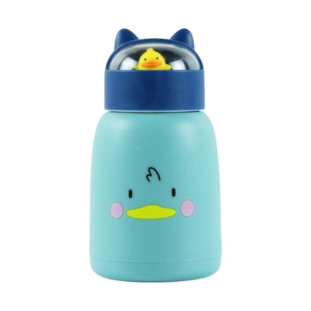 Copo Infantil 350ml Cartoon Interior de Vidro Parede Dupla Isolamento Térmico Azul
