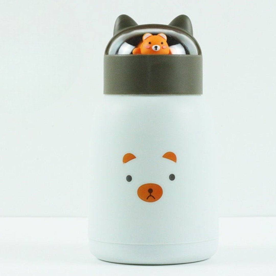 Copo Infantil 350ml Cartoon Interior de Vidro Parede Dupla Isolamento Térmico Branco
