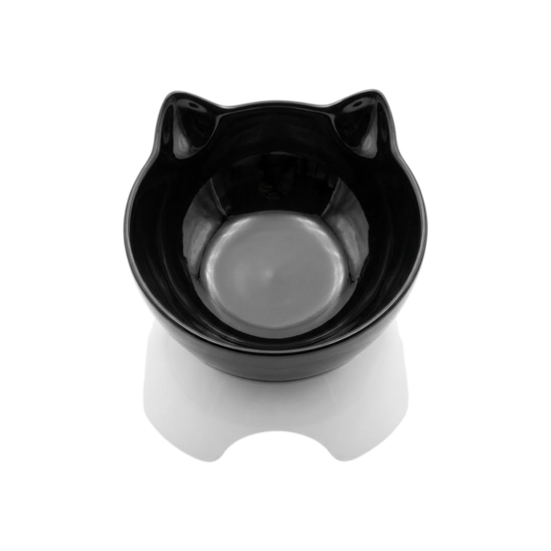 Comedouro Tigela Acrílico Pets Elevada com Orelhas Água Ração Preto