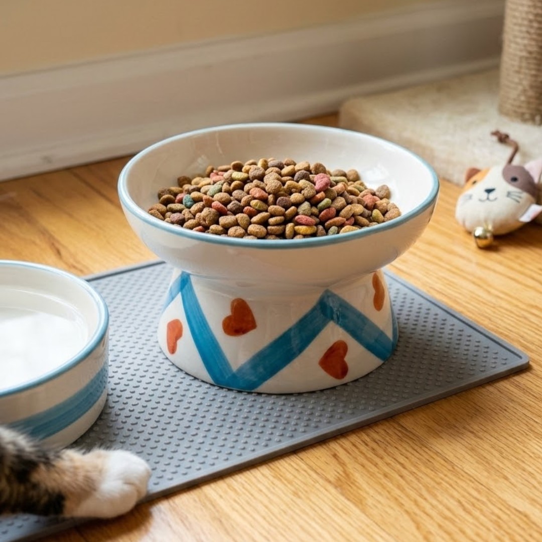 Comedouro Tigela Cerâmica Pets Elevada Ergonômica Água Ração