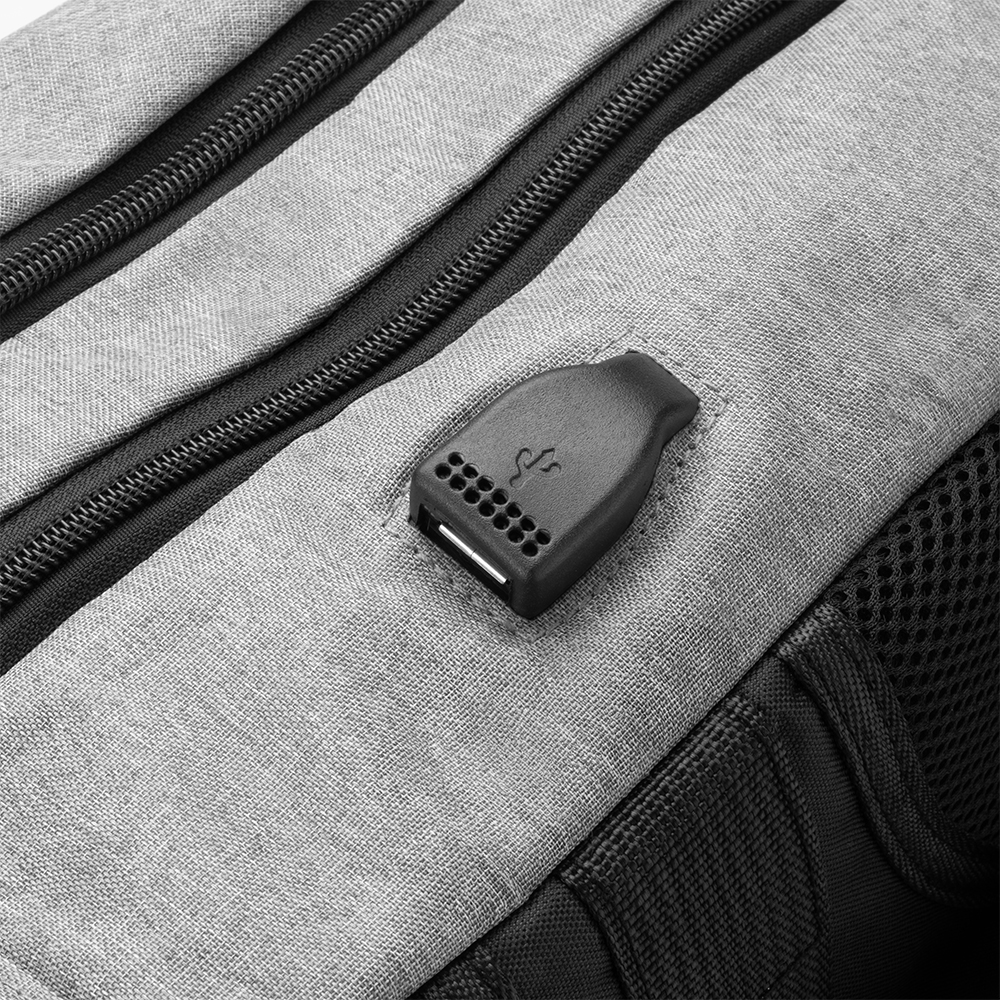 Mochila Notebook 15.6” Saída USB Cadeado Engate para Mala Cinza