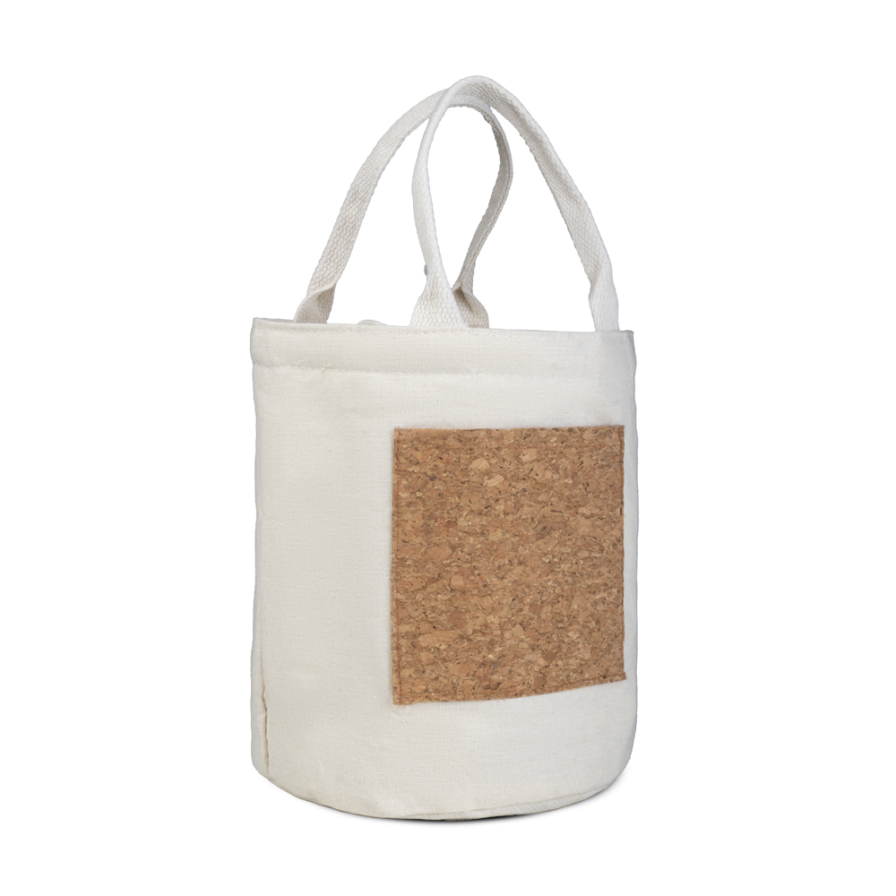 Bolsa Térmica 4,8L Algodão e Cortiça com Bolso Fechamento por Cordão