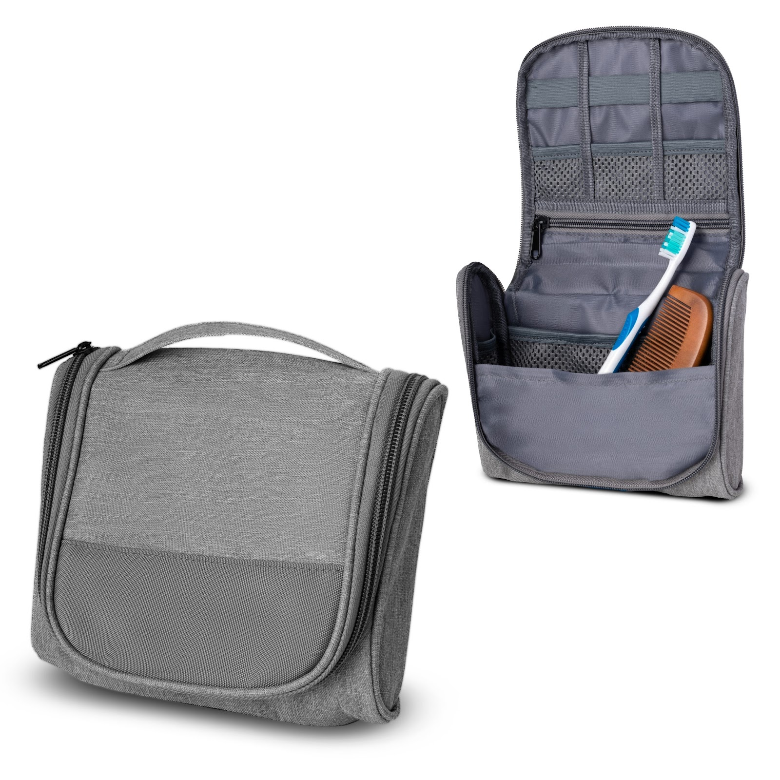 Necessaire 1,7L Zíper Compartimentos Cinza Dia a Dia Compacta