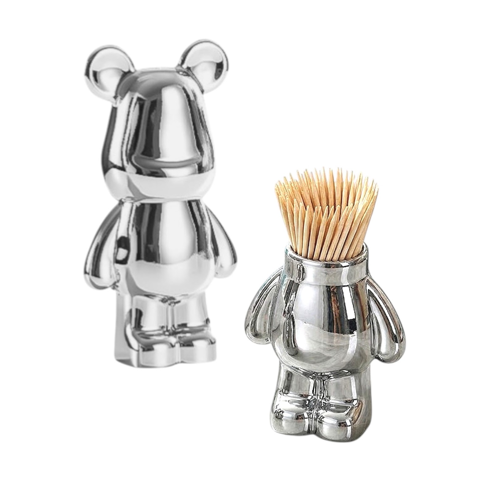 Porta Palitos de Dente Paliteiro em Forma de Urso Prateado