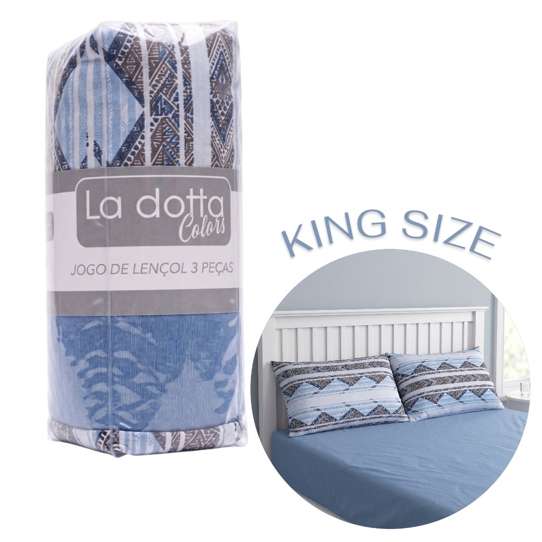 Jogo de Lençol 3 Peças King Size 100% Algodão Alta Qualidade Étnico - La Dotta