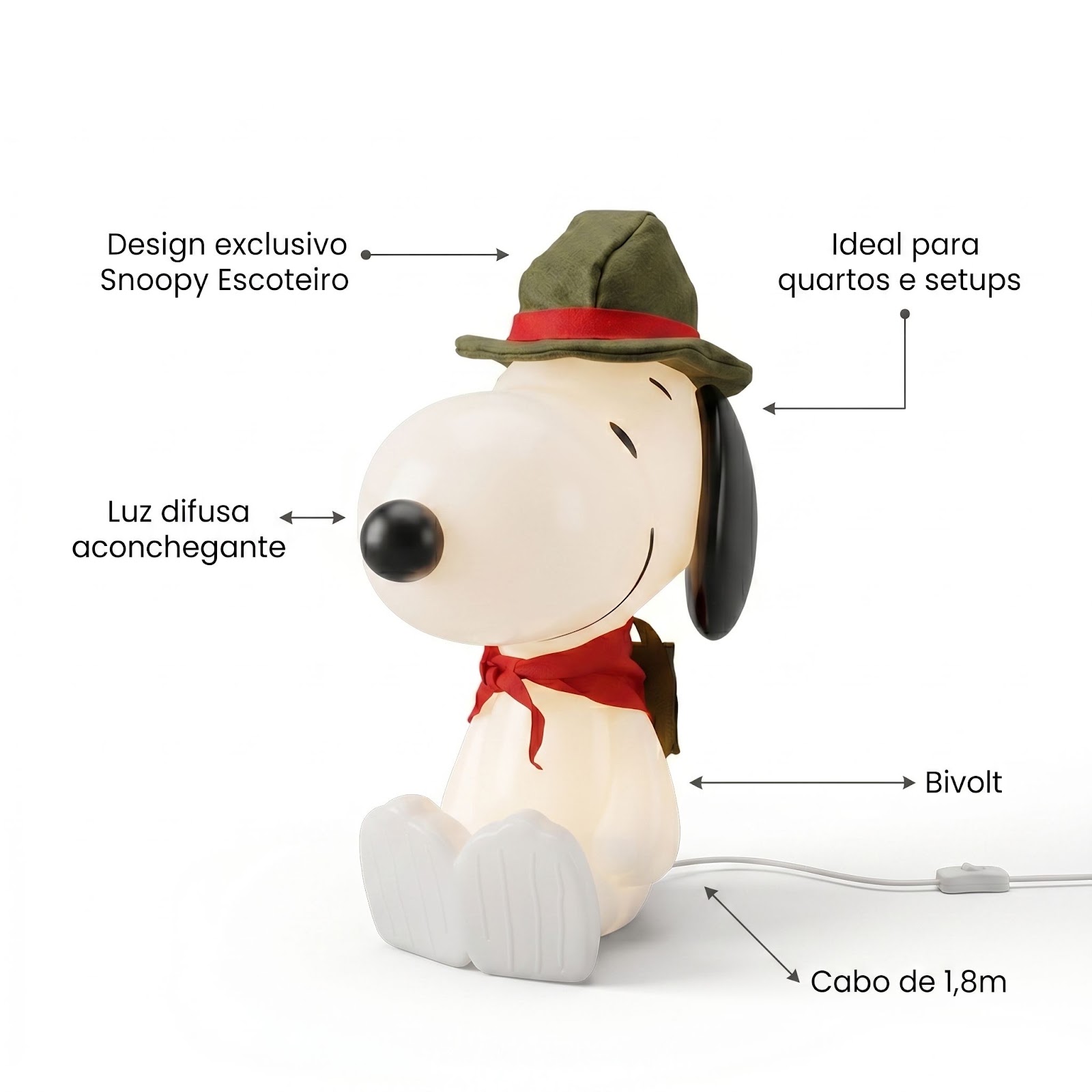 Luminária 3D Snoopy Escoteiro Luz Difusa Decoração Criativa