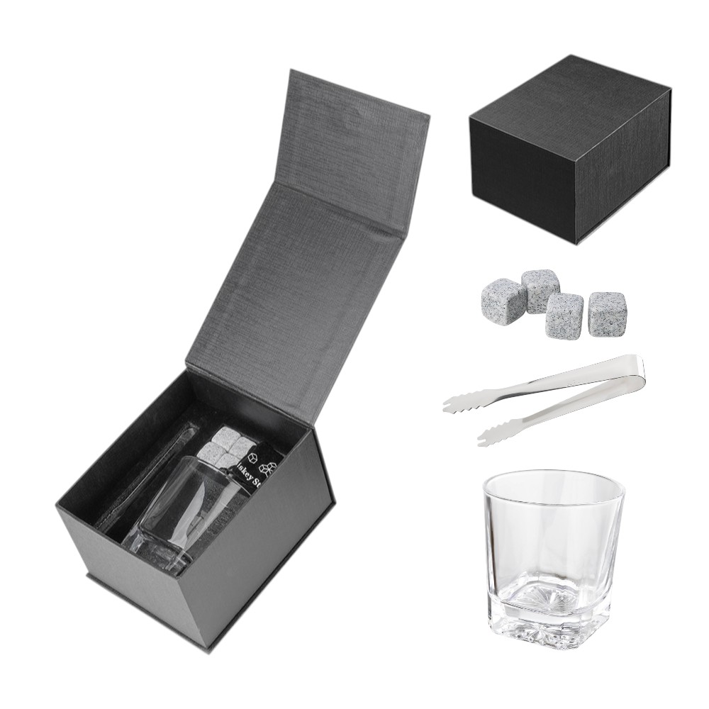 Kit Whisky Premium Copo Pedras de Granito e Pinça