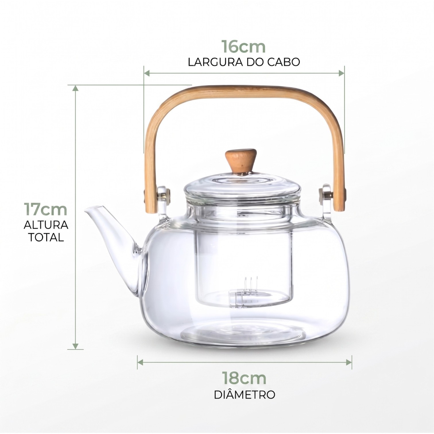 Chaleira Infusora 1L c/ Infusor de Chá Cabo Bambu