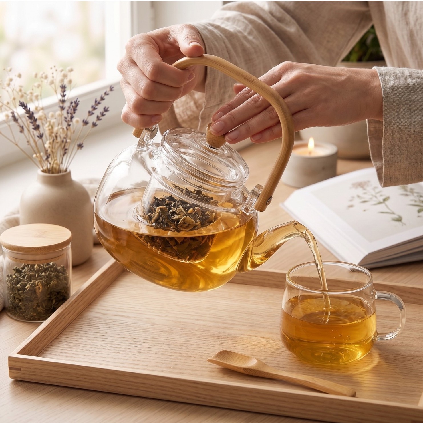 Chaleira Infusora 1L c/ Infusor de Chá Cabo Bambu