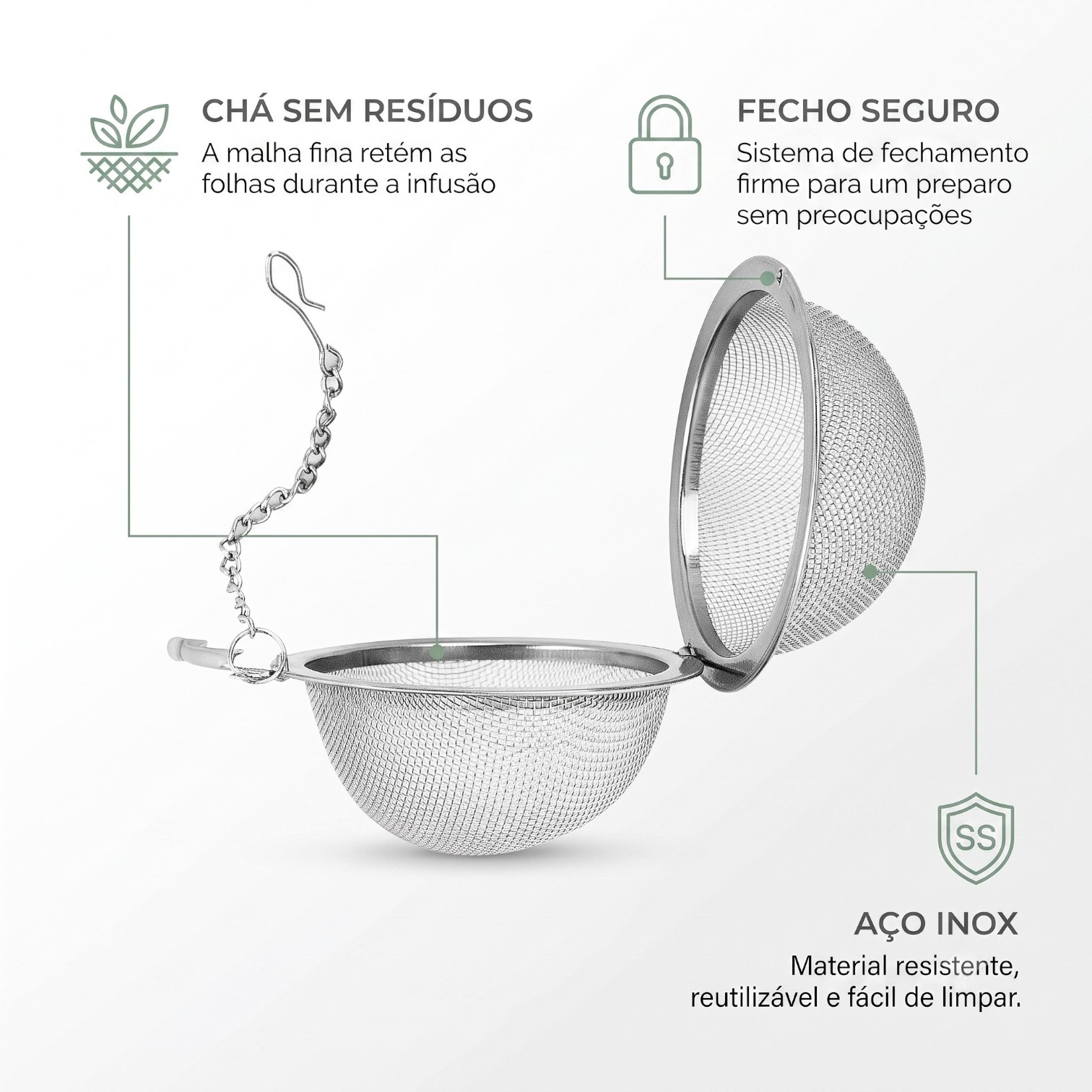 Infusor Filtro de Chá Globo 5cm Aço Inox Peneira