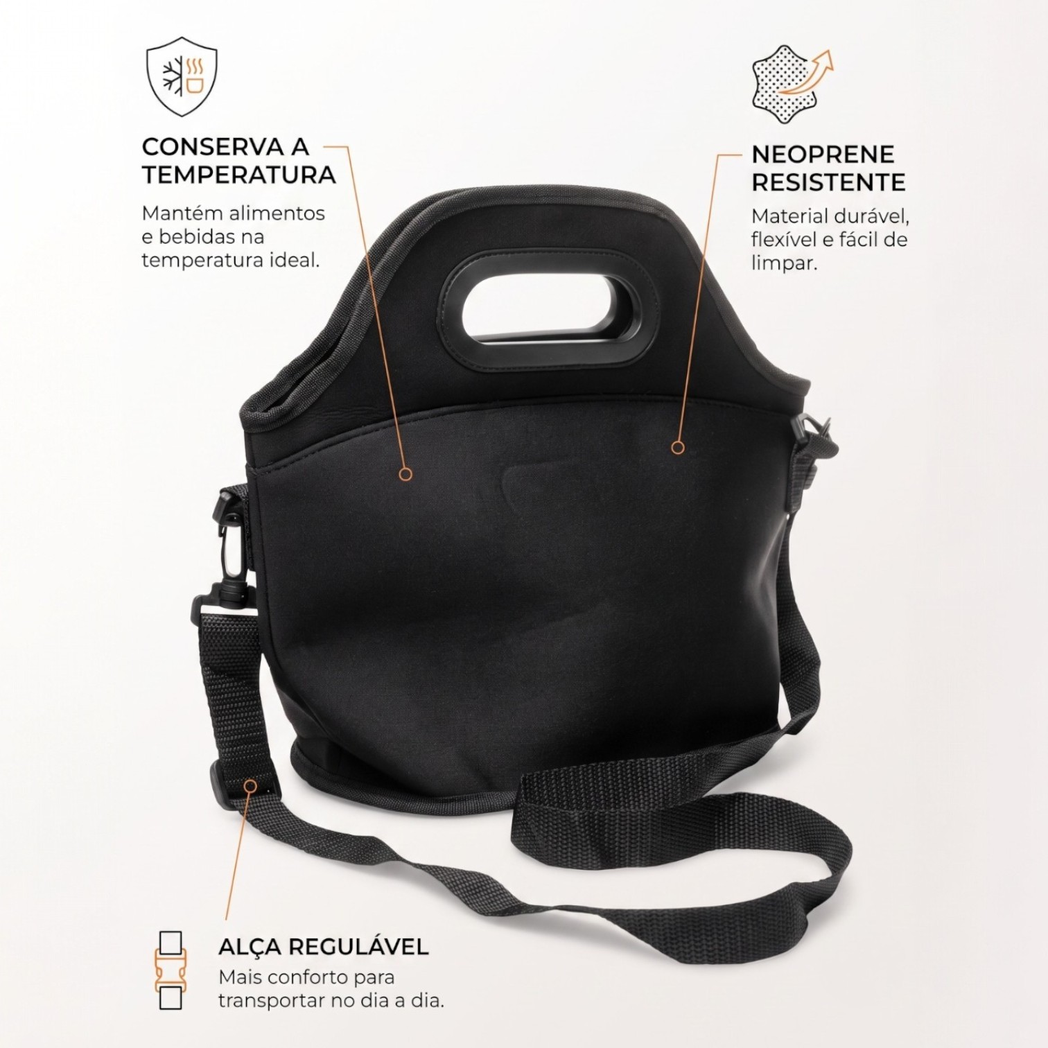 Bolsa Térmica Lancheira Neoprene c/ Alça Preta