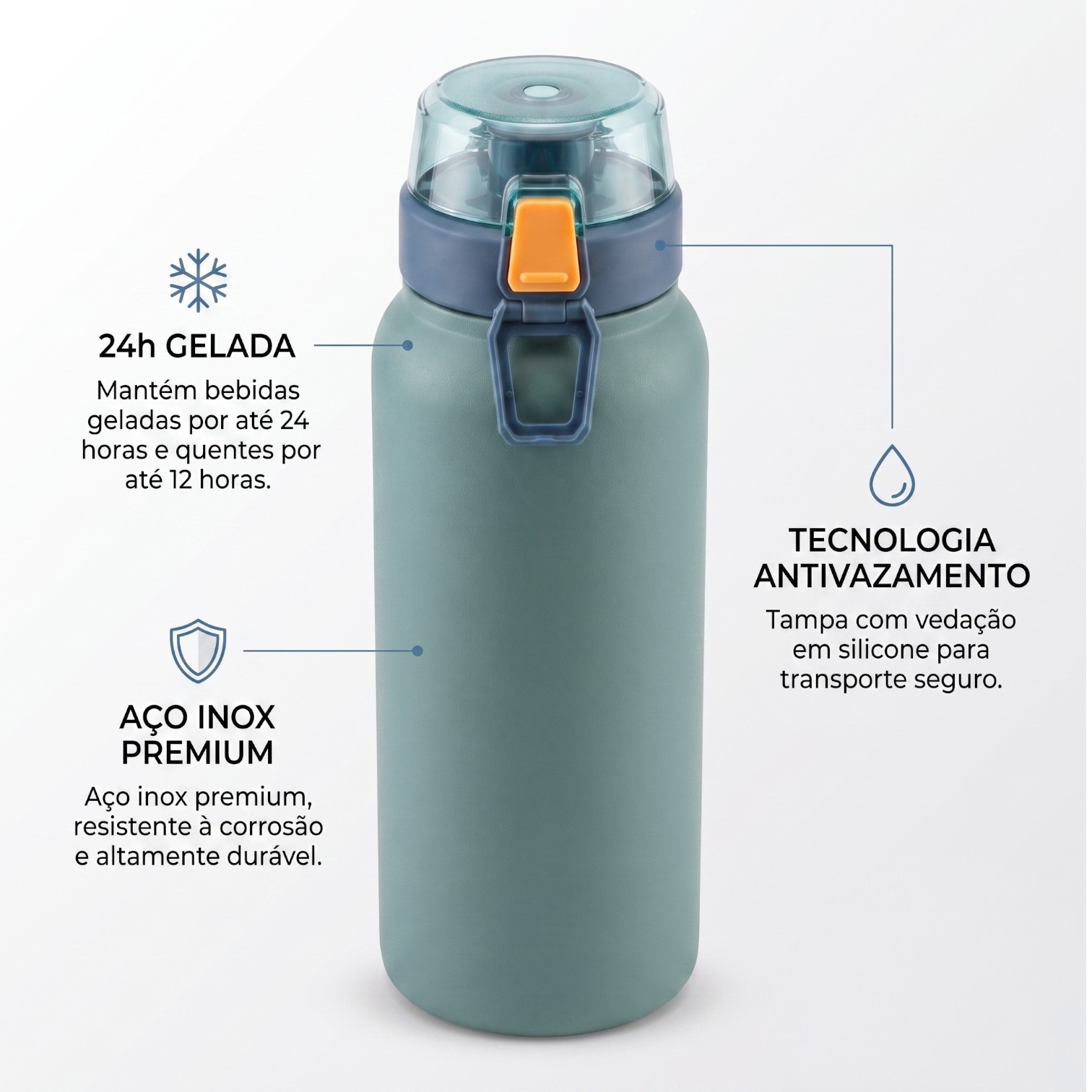 Garrafa Térmica Inox 800ml Tampa c/ Trava Verde