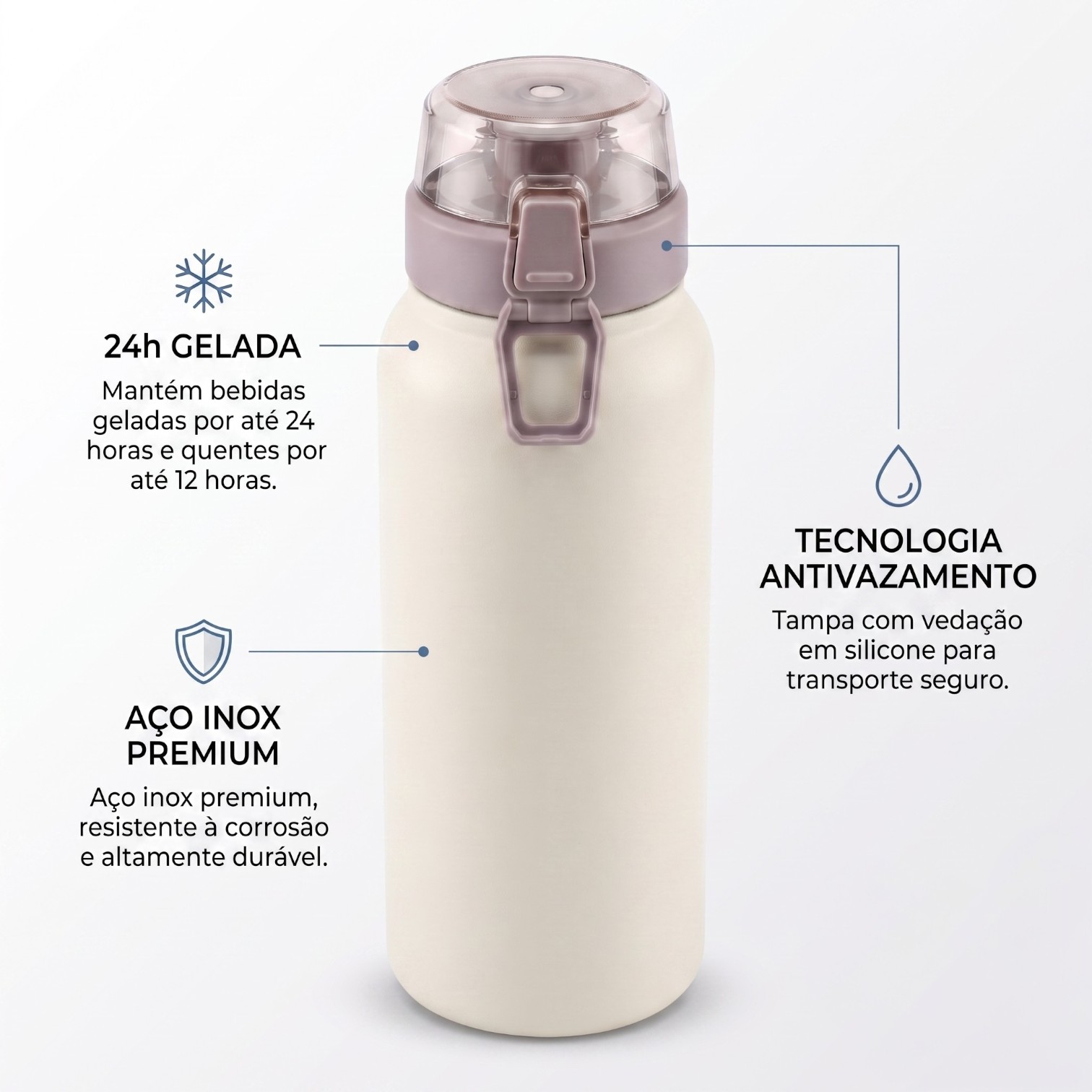 Garrafa Térmica Inox 800ml Tampa c/ Trava Bege