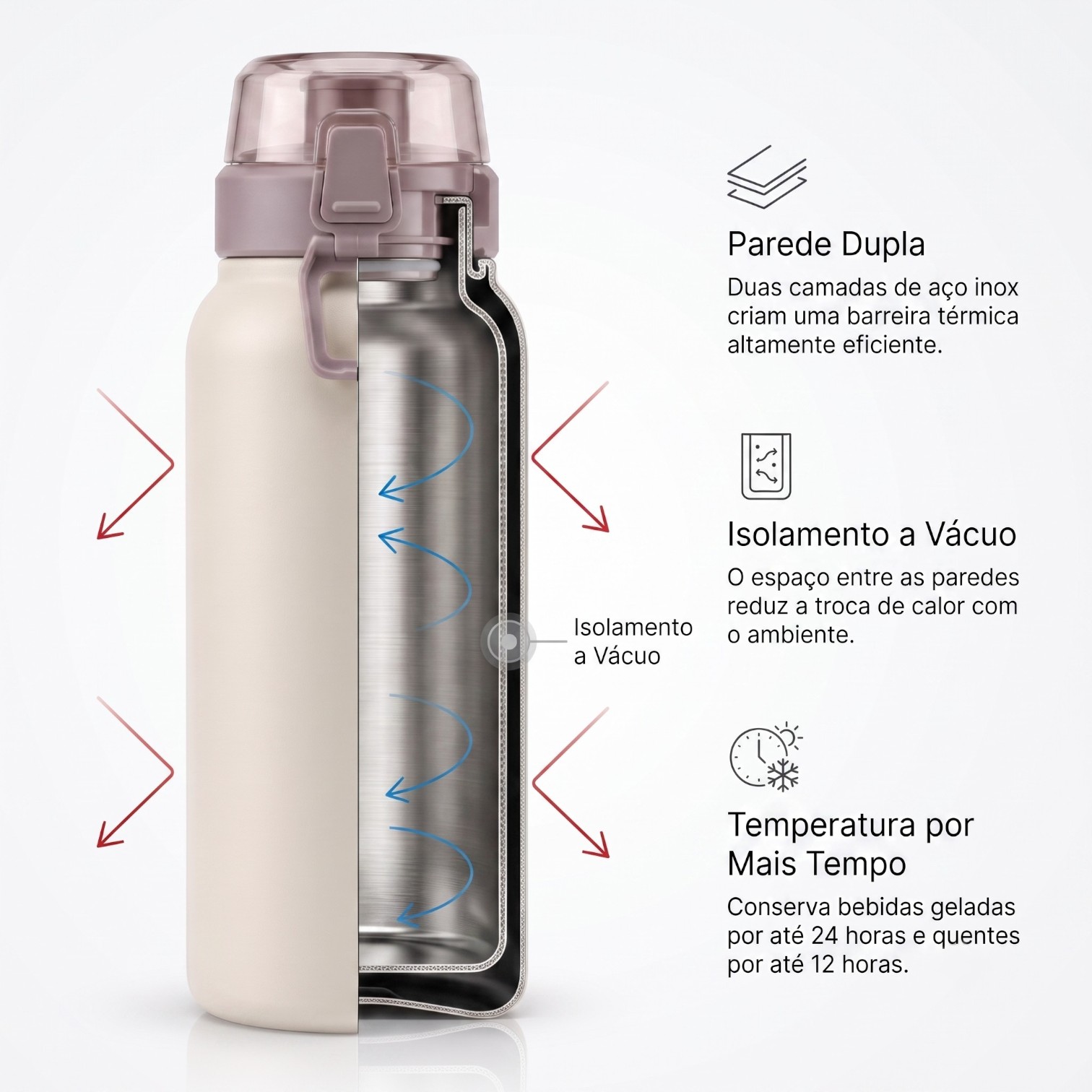 Garrafa Térmica Inox 800ml Tampa c/ Trava Bege
