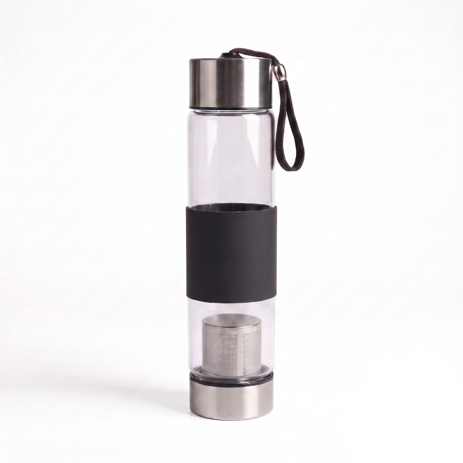 Garrafa de Vidro com Infusor de Chá 450ml Preta