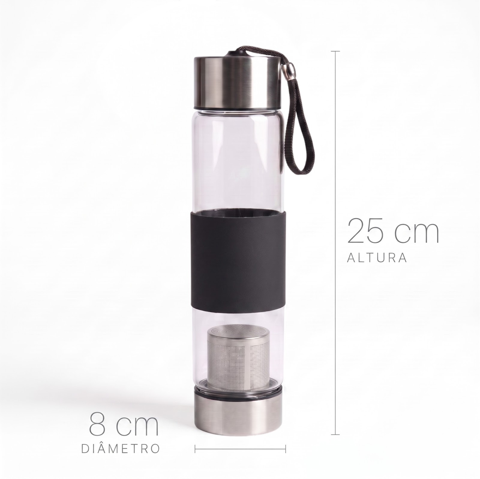 Garrafa de Vidro com Infusor de Chá 450ml Preta
