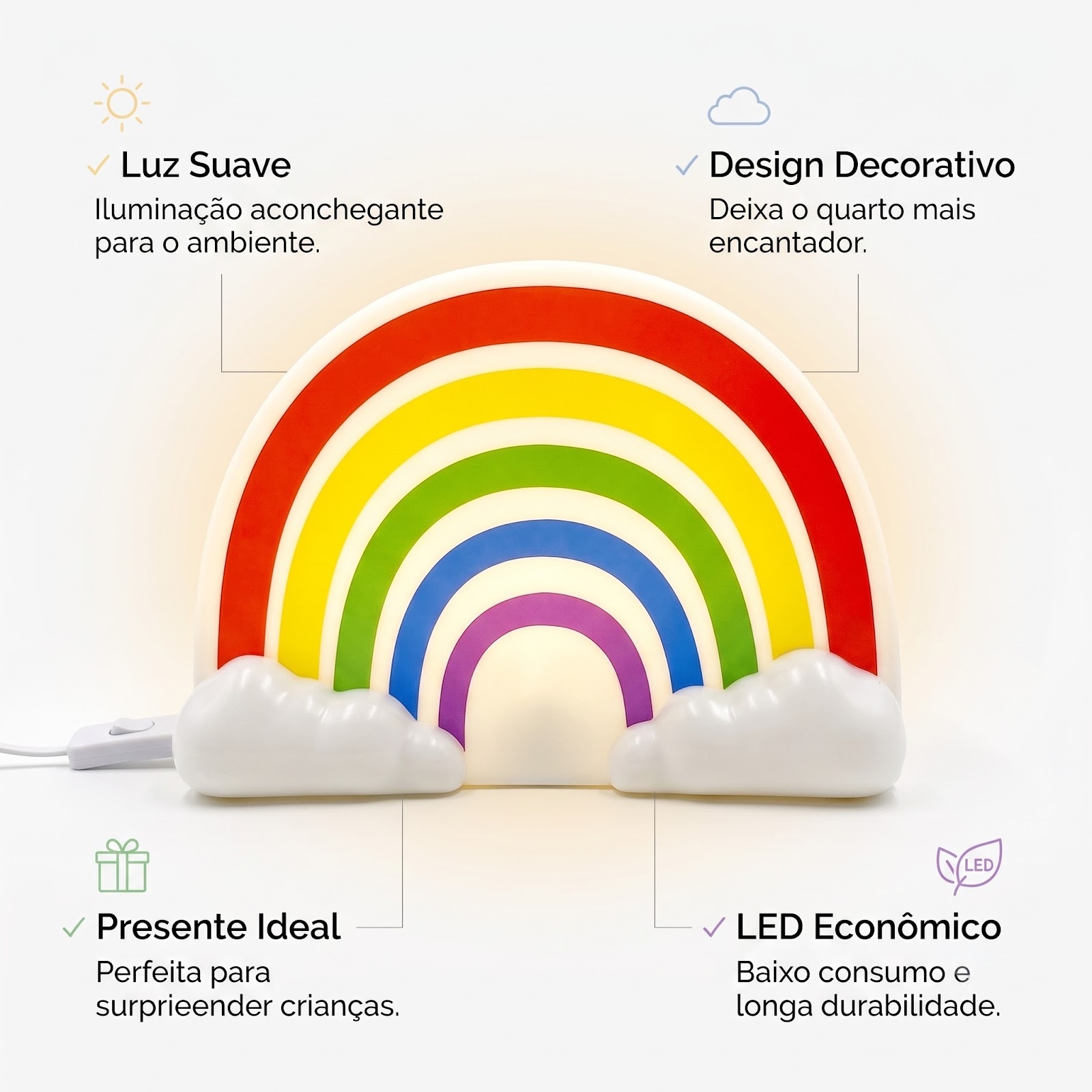 Luminária Arco-Íris Decorativa Abajur Quarto Infantil