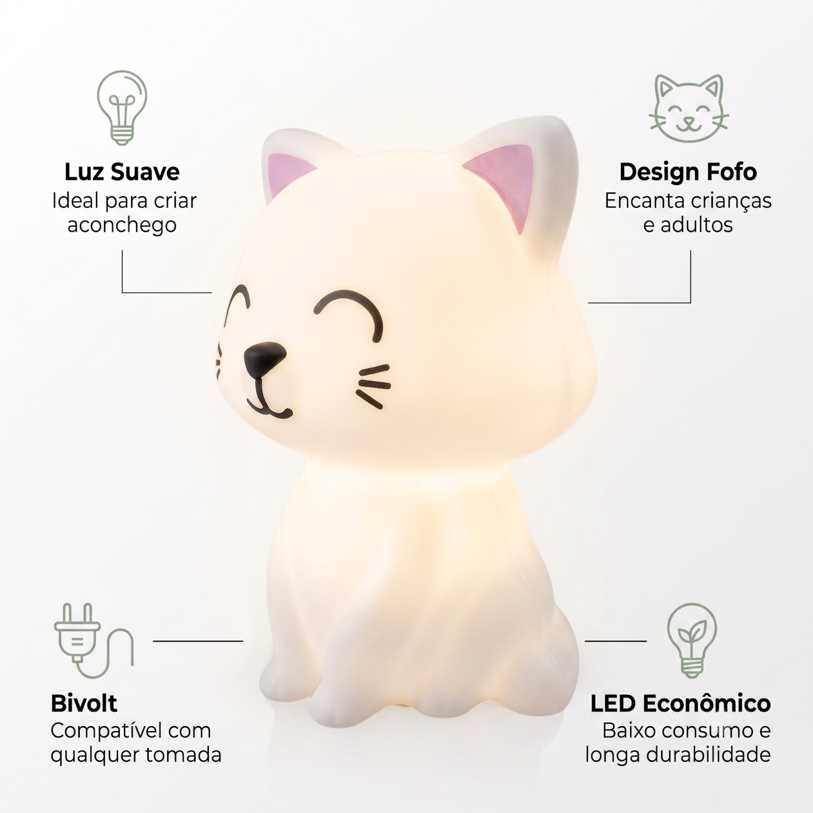 Luminária Gatinha Abajur Decorativo Quarto Infantil