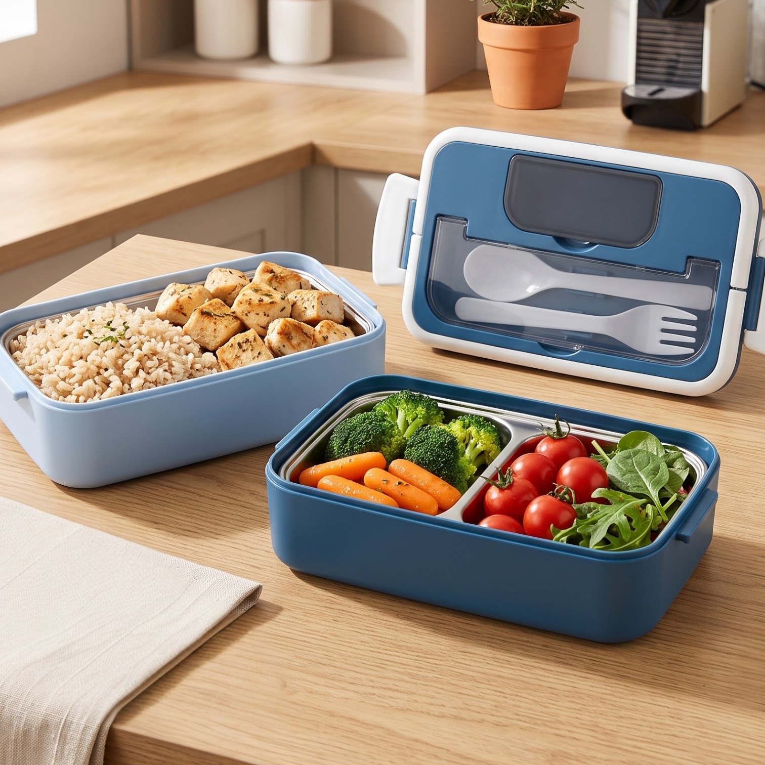 Marmita Térmica 2 Compartimentos Inox c/ Talheres Vita Box Duo