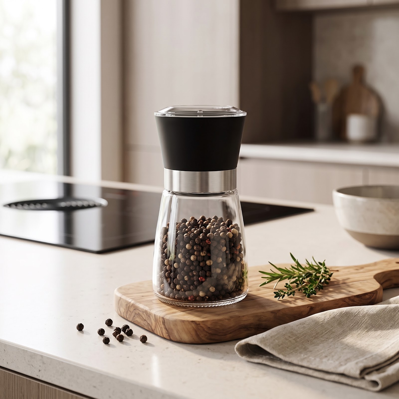 Moedor de Temperos Mecanismo Cerâmica Pote Vidro Premium