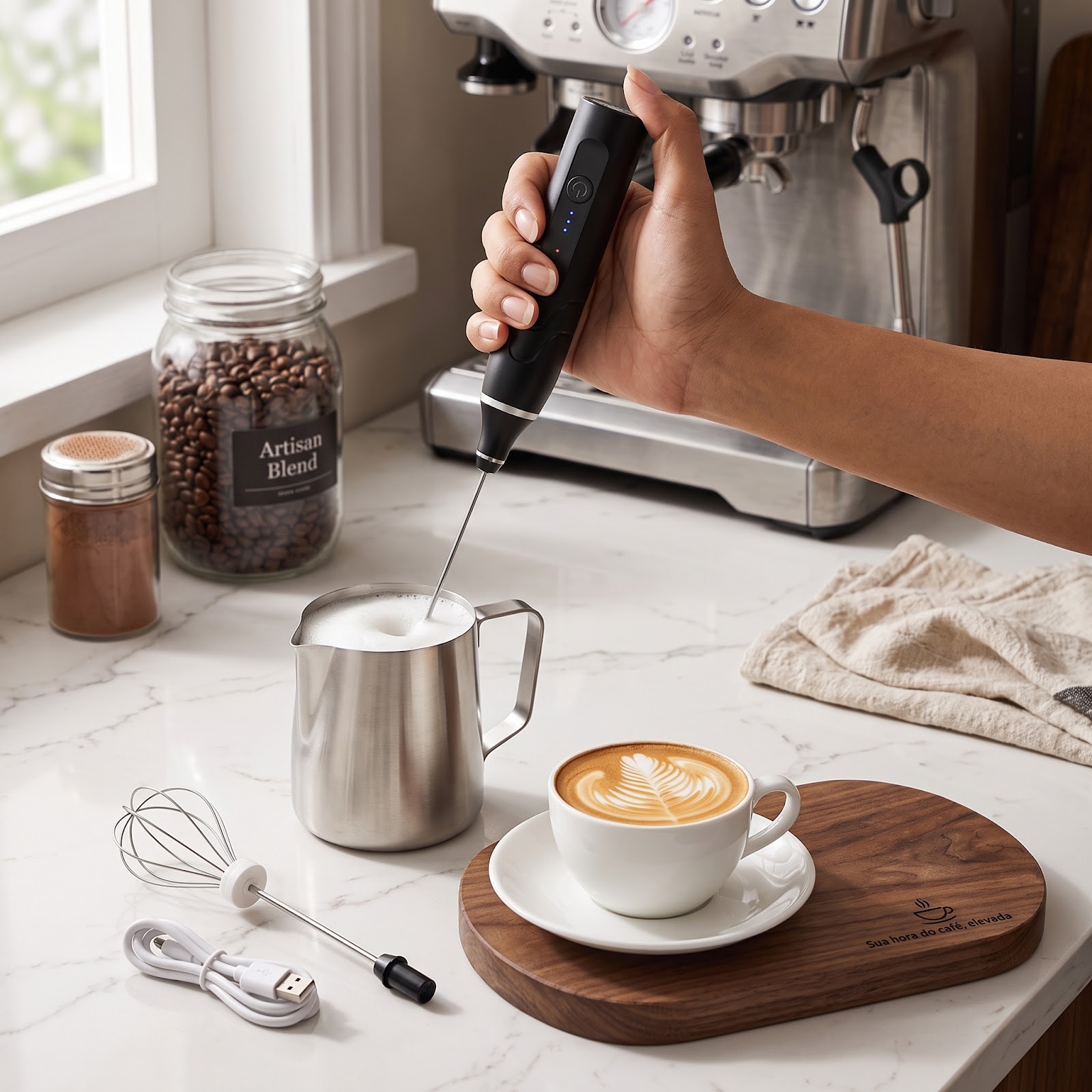 Mini Mixer Elétrico Inox Plástico Processador Manual Preto