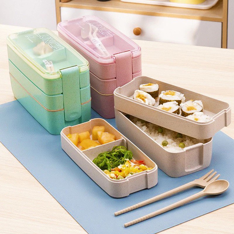 Marmita 3 Compartimentos c/ Talheres Kamibox Prática Fit Rosa