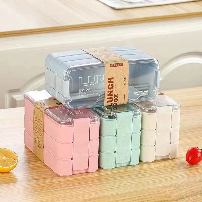 Marmita 3 Compartimentos c/ Talheres Kamibox Prática Fit Rosa
