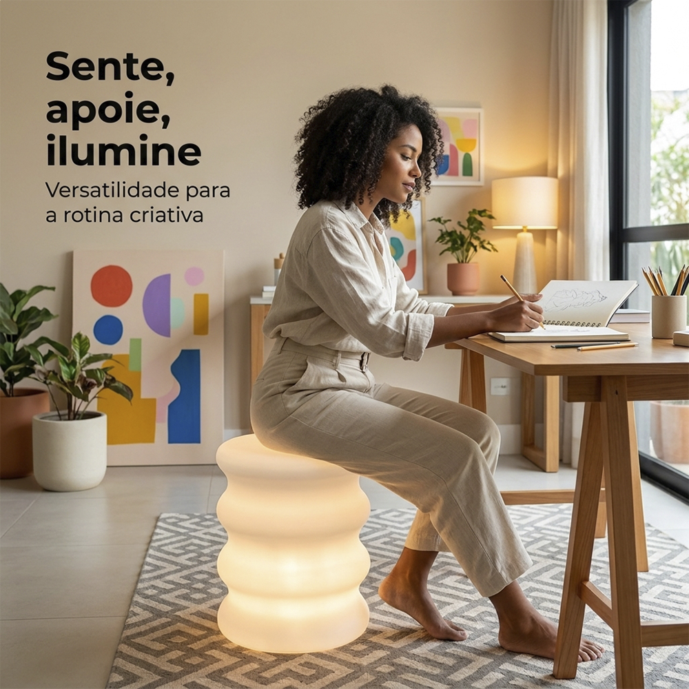 Banqueta Baú Jurerê Led RGB Banco Decorativo Premium