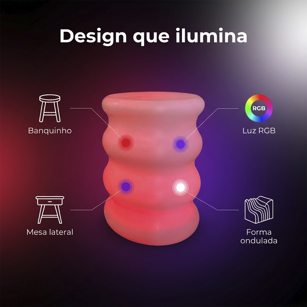 Banqueta Baú Jurerê Led RGB Banco Decorativo Premium