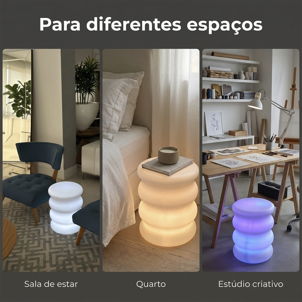 Banqueta Baú Jurerê Led RGB Banco Decorativo Premium
