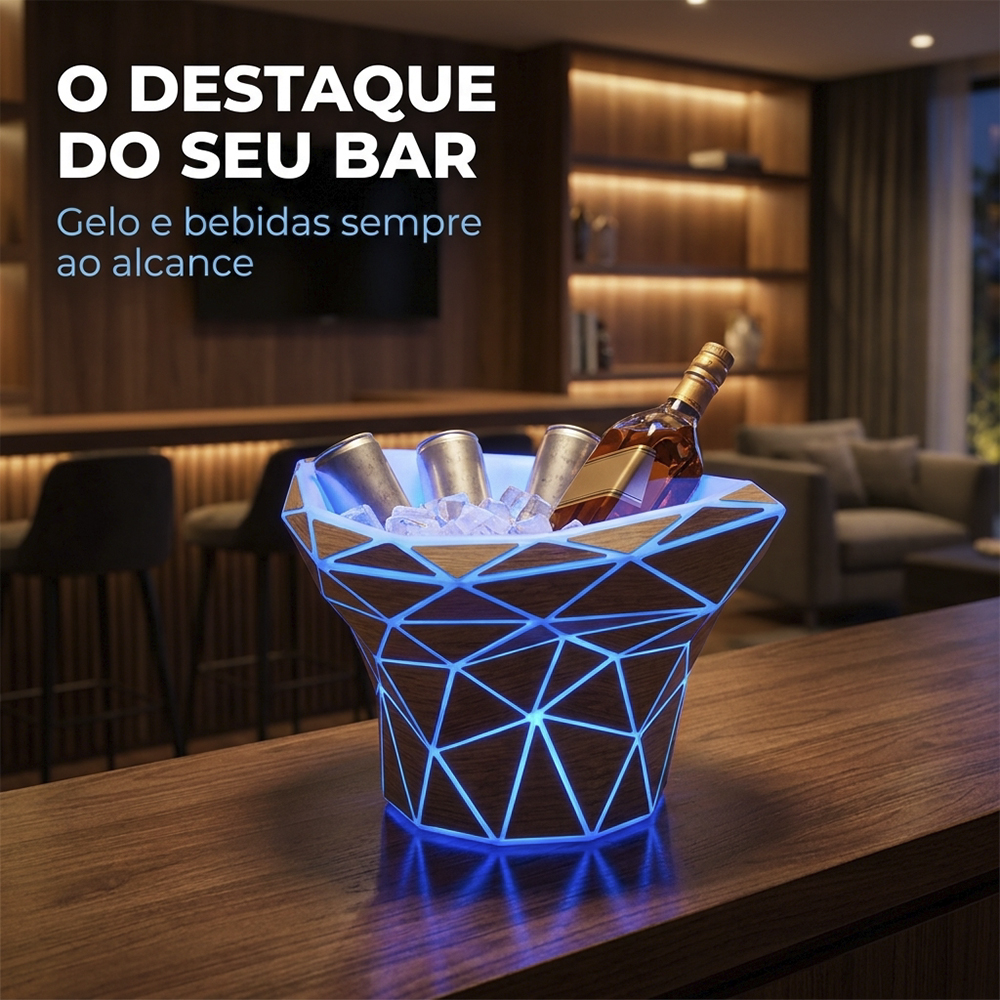 Champanheira Led RGB de Mesa Design Geométrico Placas