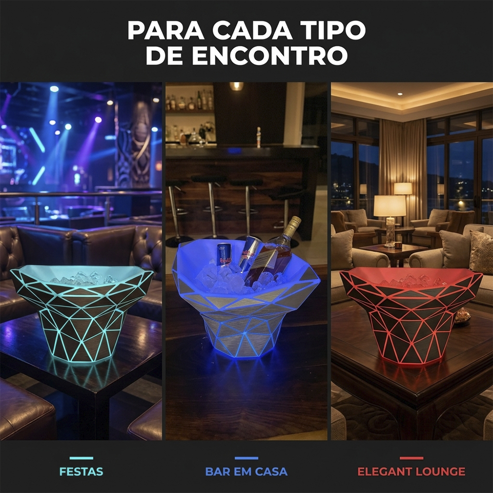 Champanheira Led RGB de Mesa Design Geométrico Placas