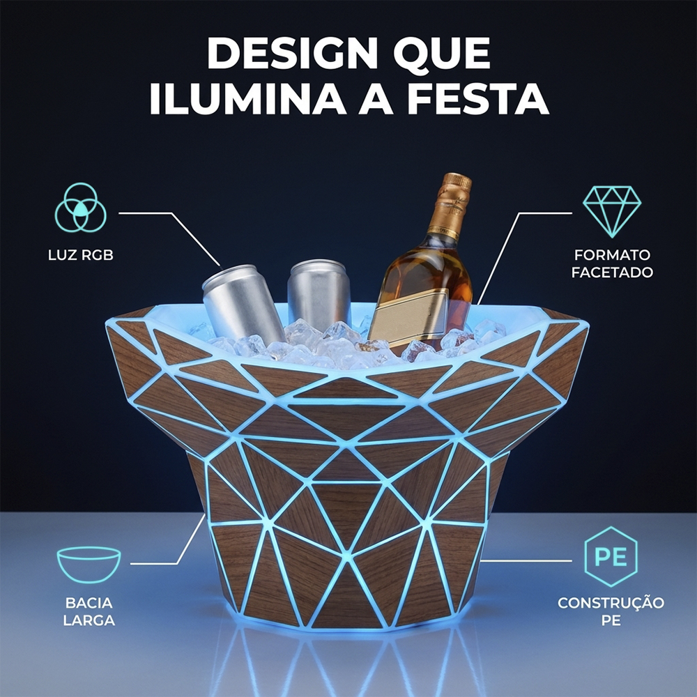 Champanheira Led RGB de Mesa Design Geométrico Placas