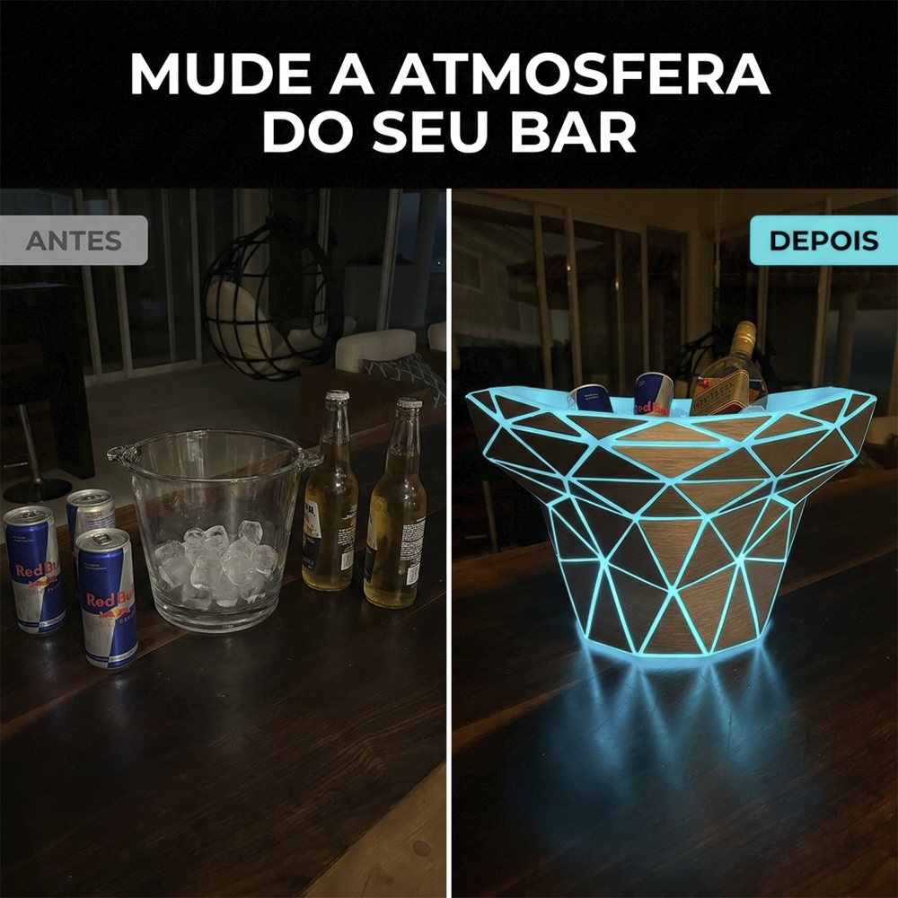 Champanheira Led RGB de Mesa Design Geométrico Placas