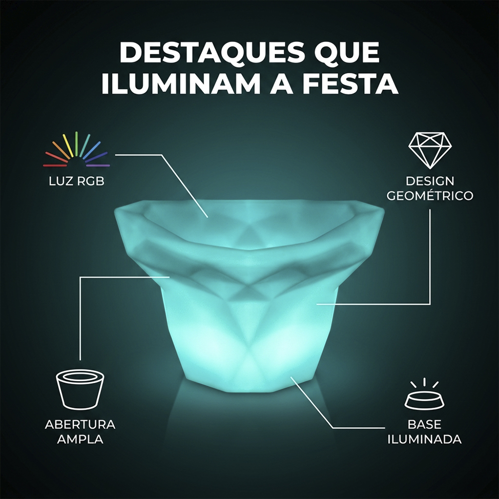 Champanheira Led RGB de Mesa Design Geométrico
