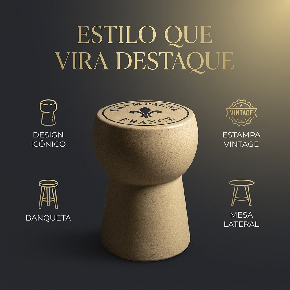 Banqueta Rolha Cortiça Champanhe Banco Decorativo