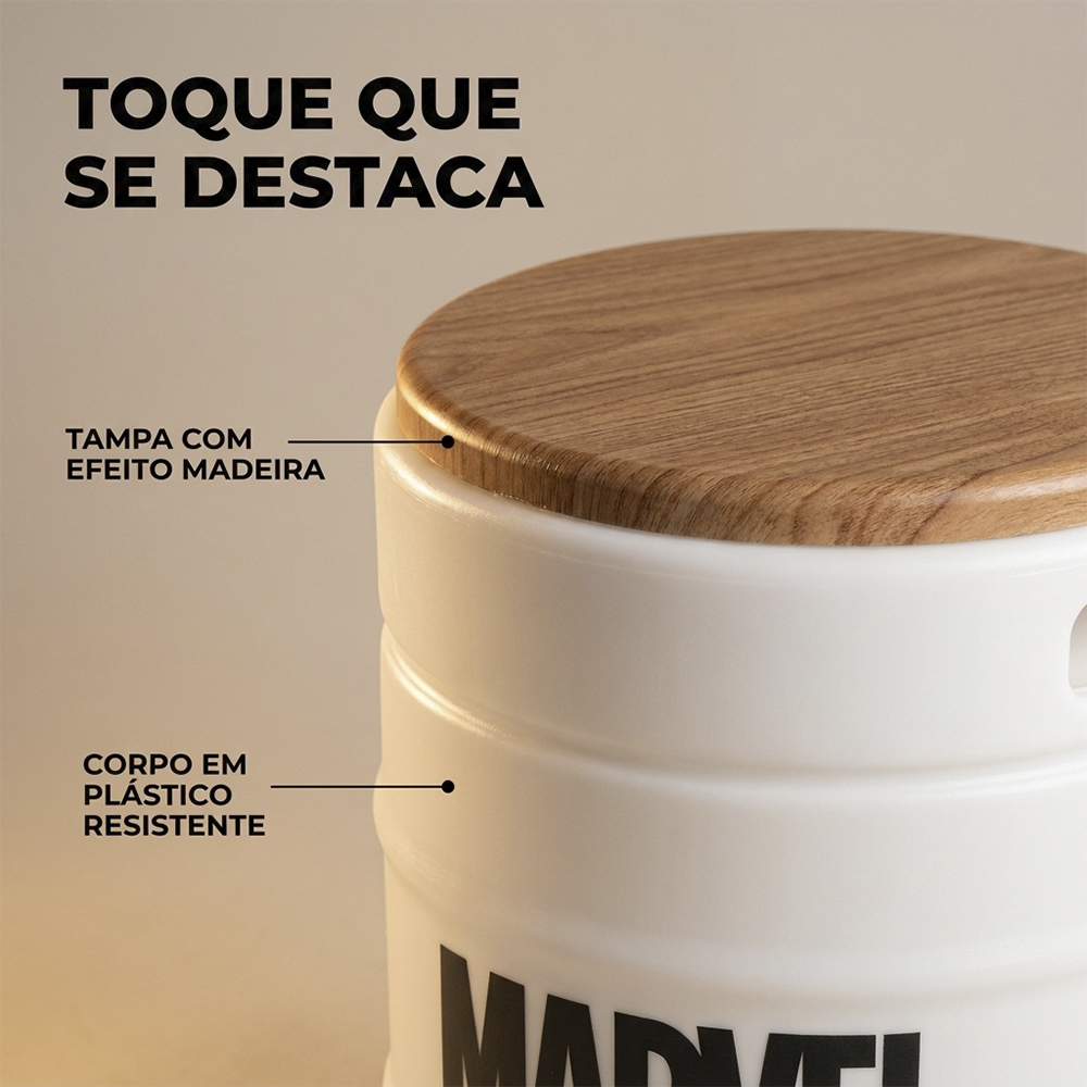 Banco Barril Marvel Branco Tampo de Madeira