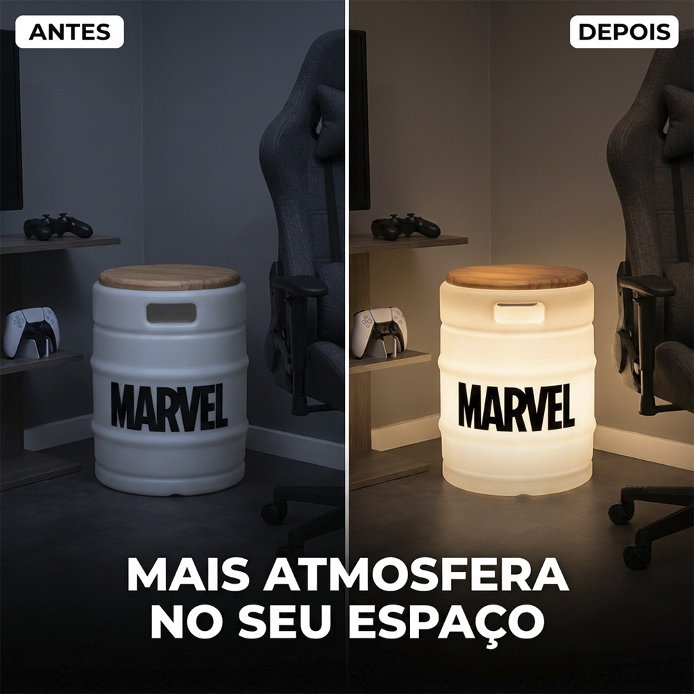 Barril Iluminado Banco Marvel Branco Licenciado Luminária