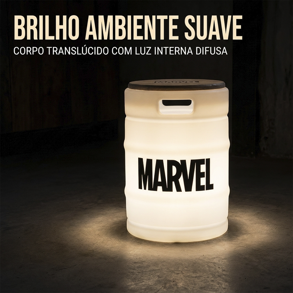 Barril Iluminado Banco Marvel Branco Licenciado Luminária