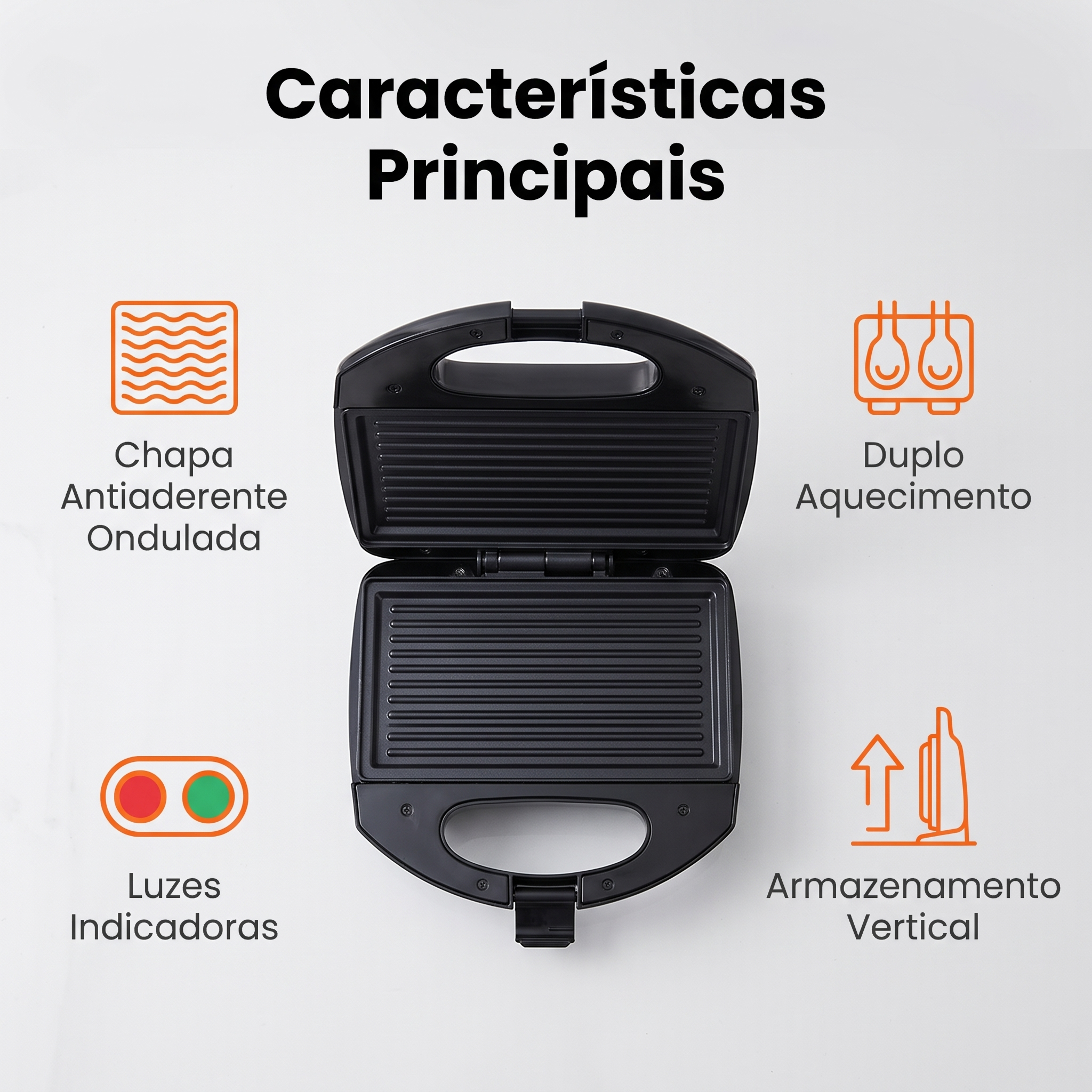 Sanduicheira Grill Elétrica 750W 127V Antiaderente Torradeira Boston A5