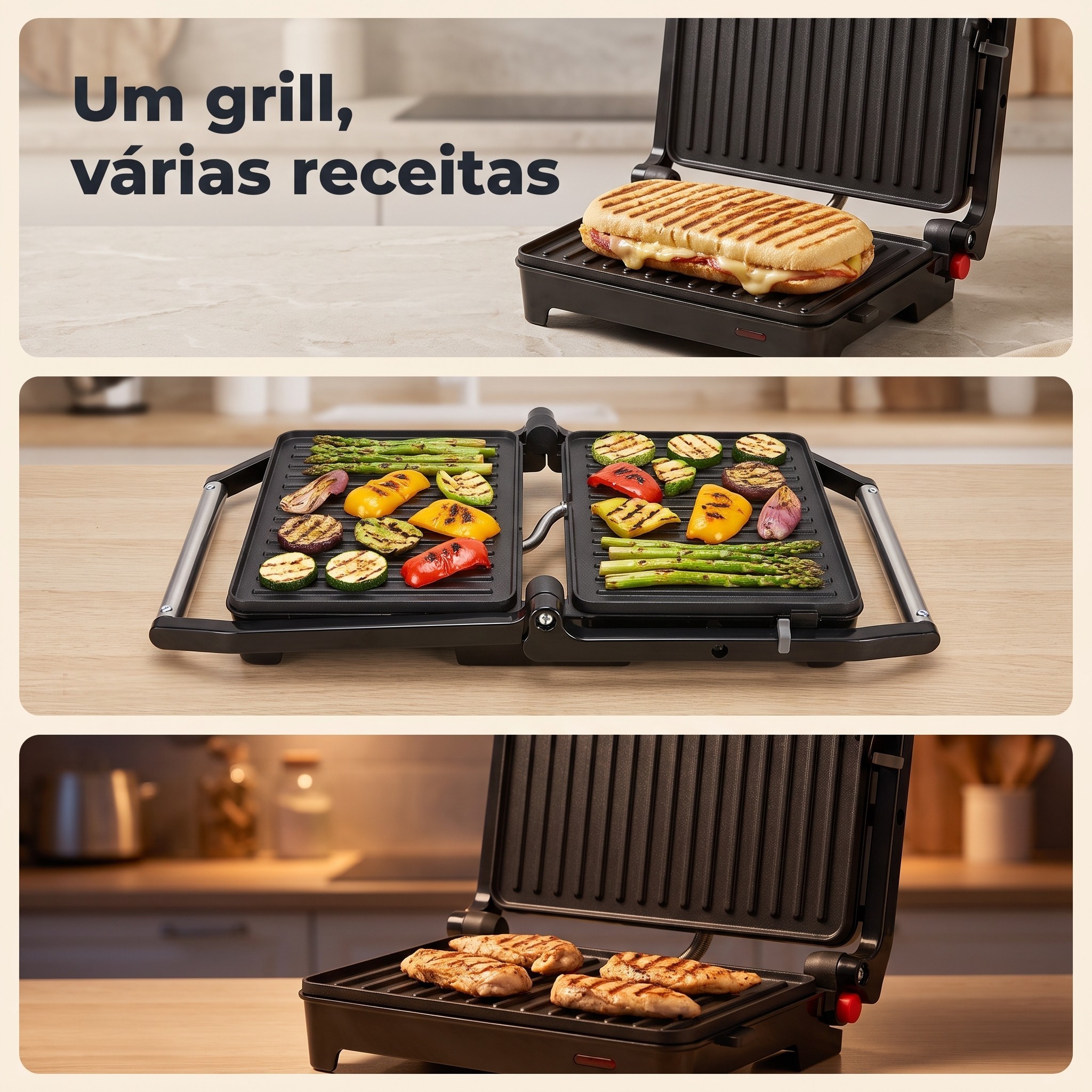 Grill Elétrico Inox 850W 220V Antiaderente para Grelhados Austin Prime A5