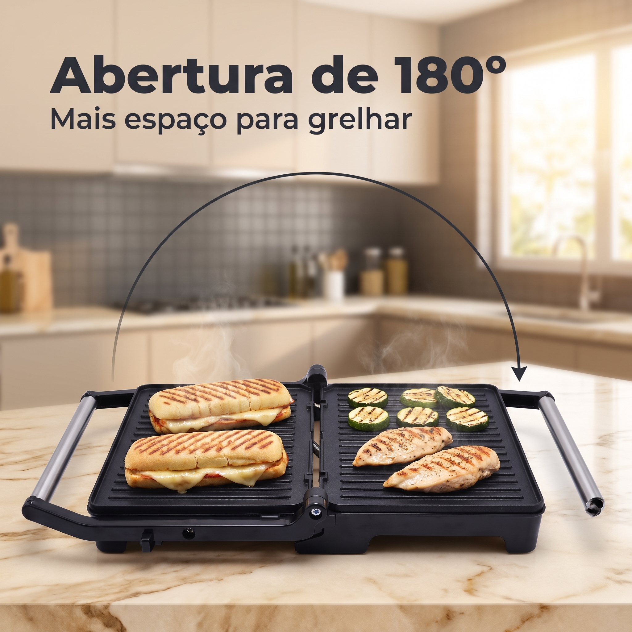 Grill Elétrico Inox 850W 220V Antiaderente para Grelhados Austin Prime A5