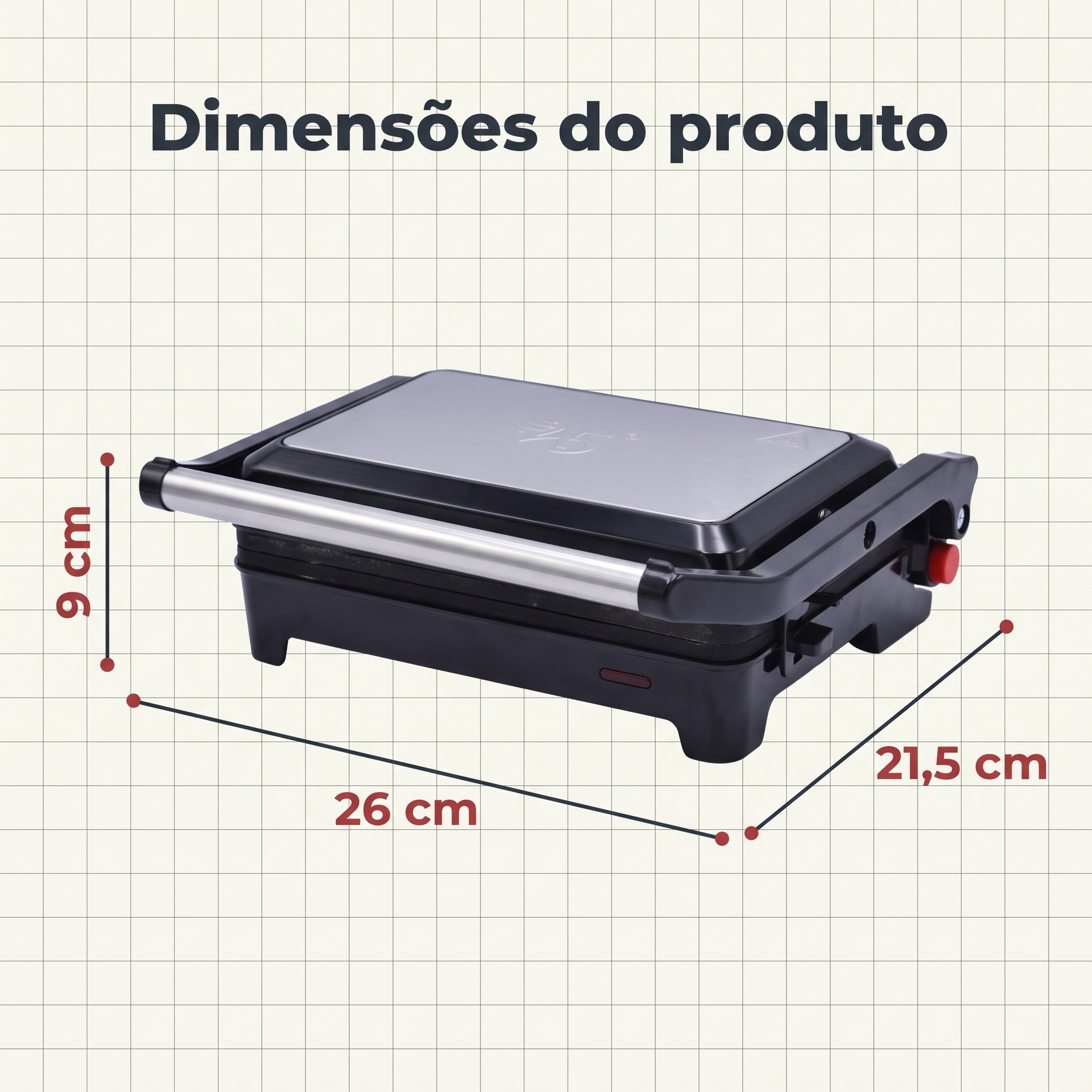 Grill Elétrico Inox 850W 220V Antiaderente para Grelhados Austin Prime A5