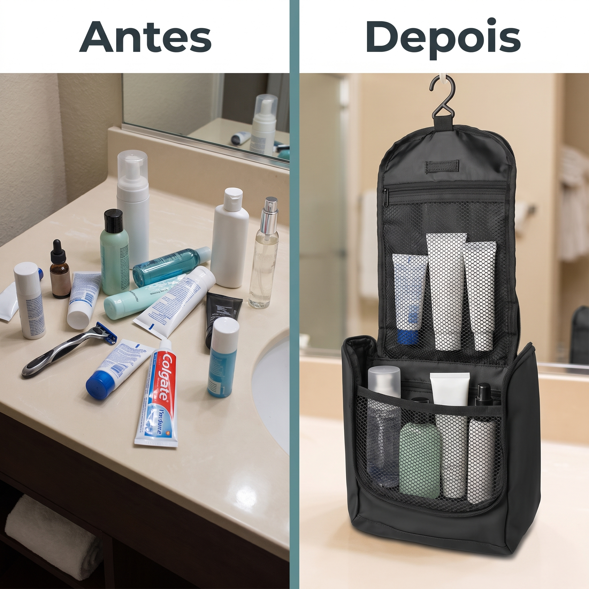 Necessaire 5,5L Preta c/ Gancho Suspensa Organizador de Viagem