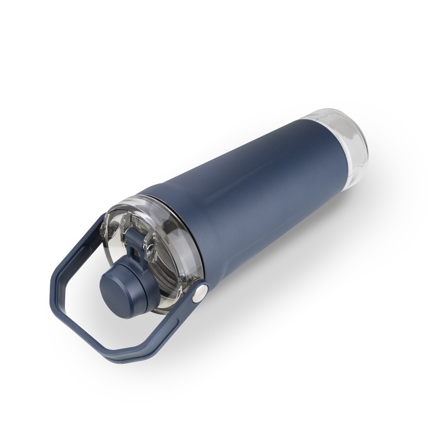 Garrafa Térmica Inox 700ml Parede Dupla Reservatório p/ Suplemento Azul