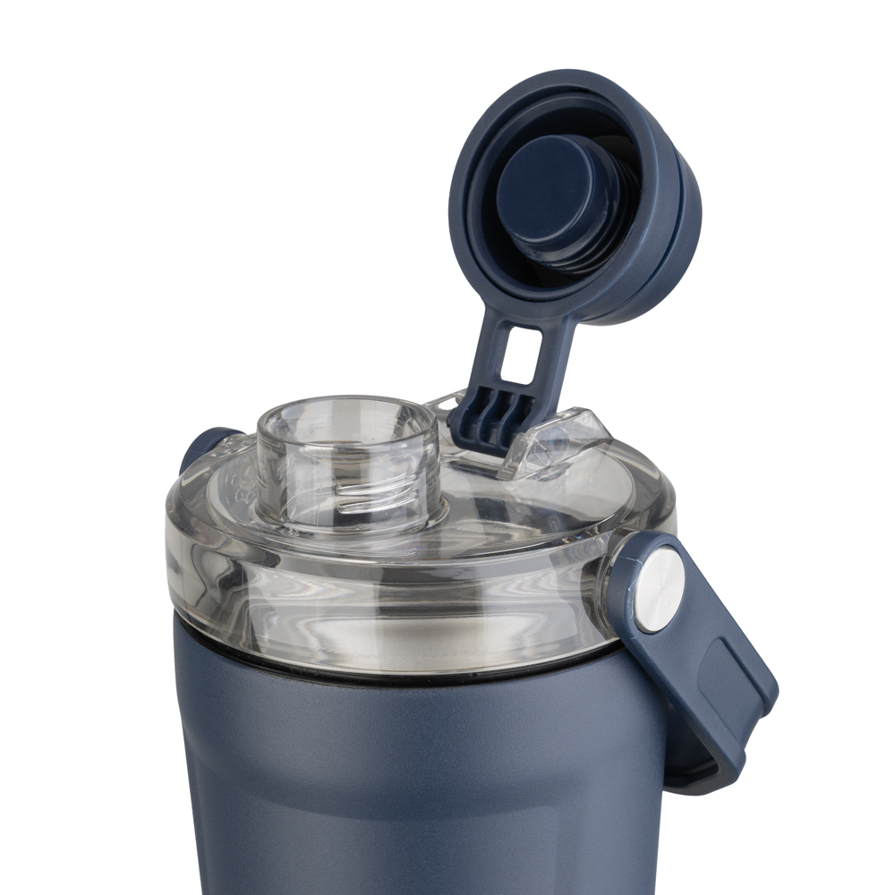 Garrafa Térmica Inox 700ml Parede Dupla Reservatório p/ Suplemento Azul