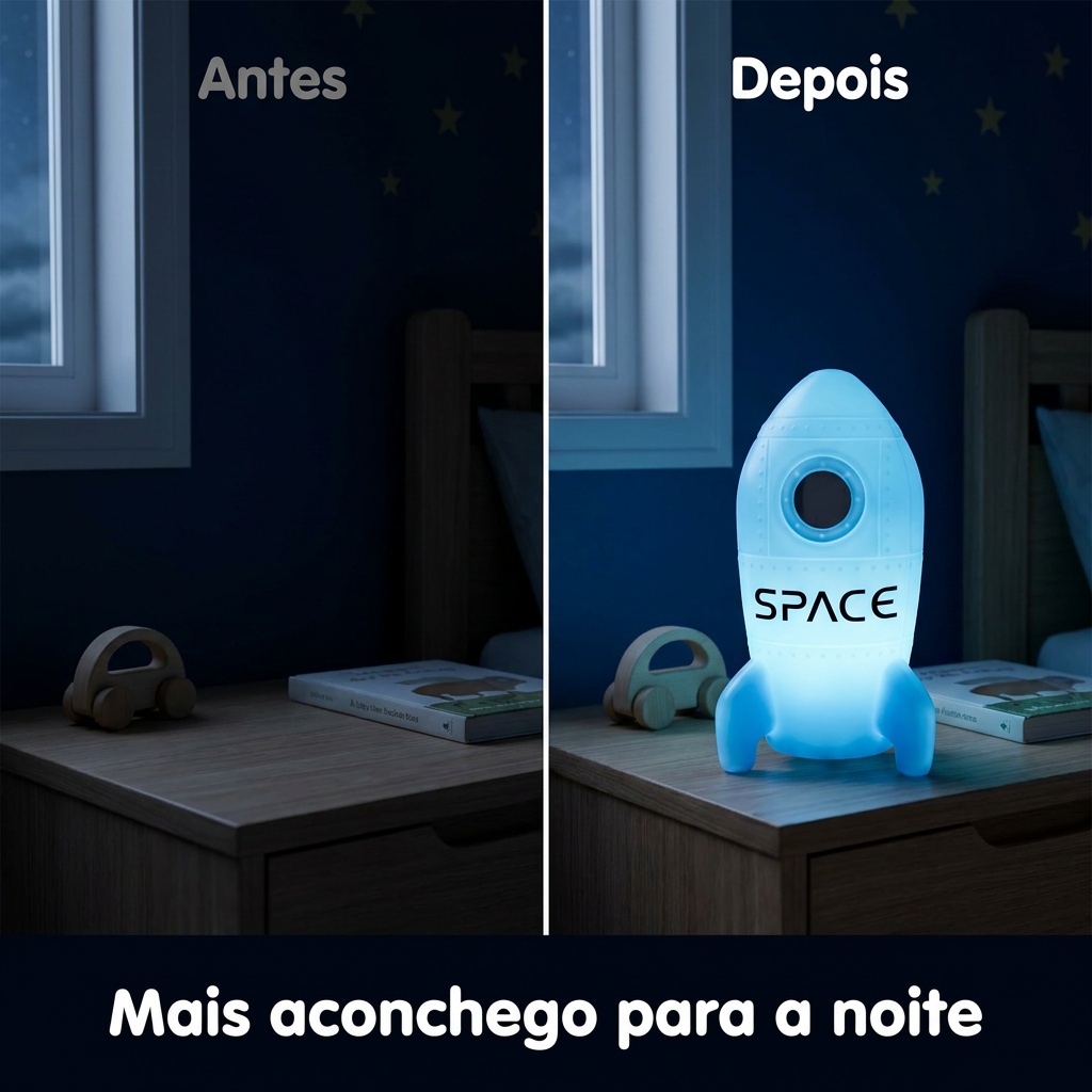 Luminária Foguete de Mesa Azul Luz Difusa Decorativa