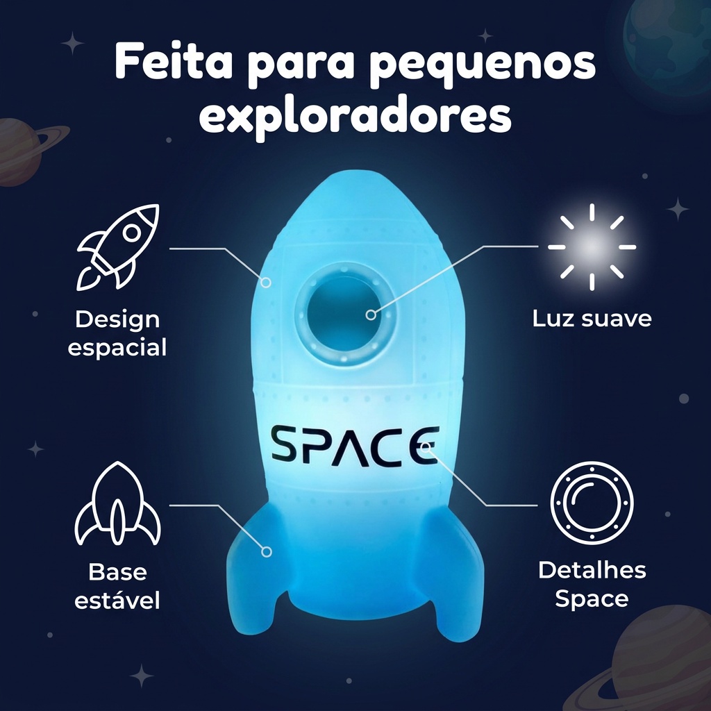 Luminária Foguete de Mesa Azul Luz Difusa Decorativa